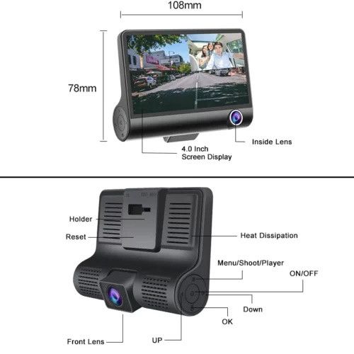 products/1533/auto kamera.jpg - KAMERA ZA SNIMANJE VOZNJE DVR - TRI KAMERE KZ-166 4" (10.2cm - DIJAGONALA) - Xenon Svetla Beograd